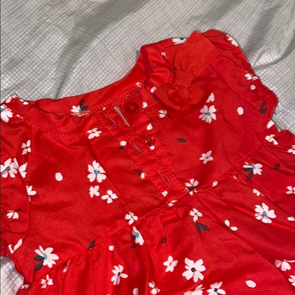 Red floral dress & matching diaper cover - Picture 2 of 4